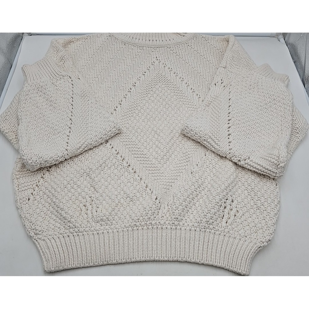 Vintage Ellis Island XL Cream Diamond Stitching Chunky Cozy Oversized Sweater - Picture 3 of 8